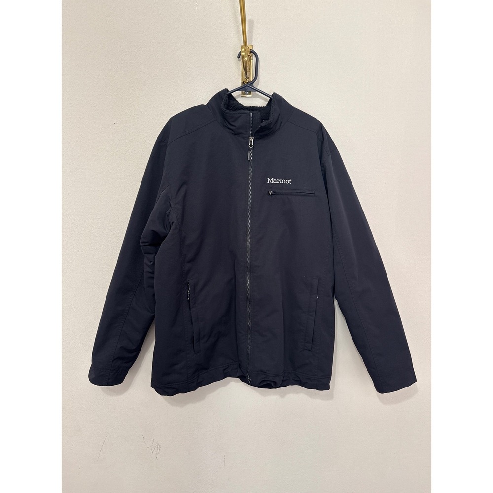 Marmot Full Zip Jacket Mens XL‎ Black Sherpa Lined Fleece Nylon Shell CC-8R